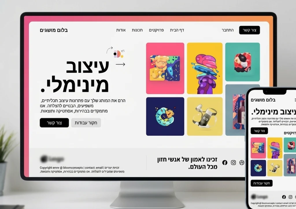 עיצוב דף נחיתה מינימליסטי בגווני ורוד וצהוב עבור סוכנות קריאייטיב