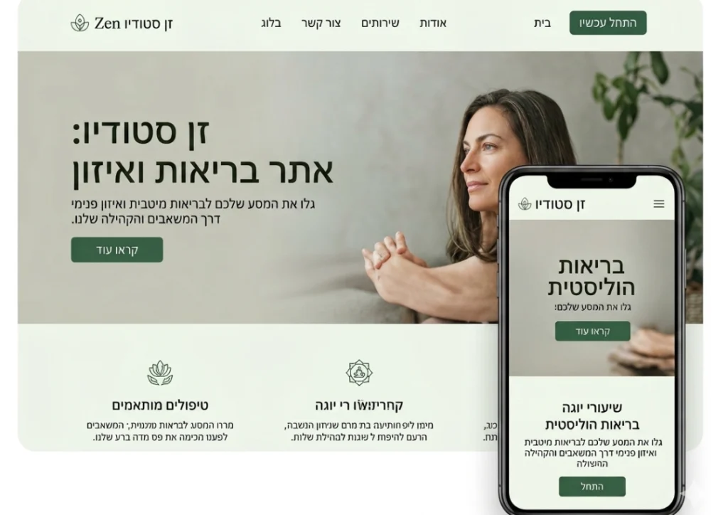 התמונה מציגה אתר אינטרנט של סטודיו לבריאות או מרכז בריאות